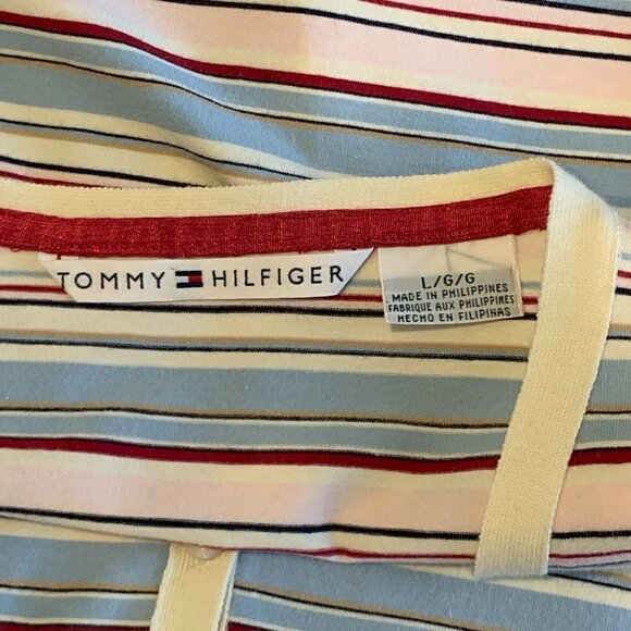 Tommy Hilfiger Striped Knit V-Neck Button Front Top 3/4 Sleeve Sz L #139i - Picture 7 of 8